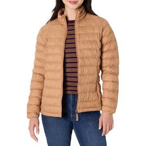 Women’s Light Brown 100% Nylon Lightweight Zip-Up Winter Quilted Puffer Jacket